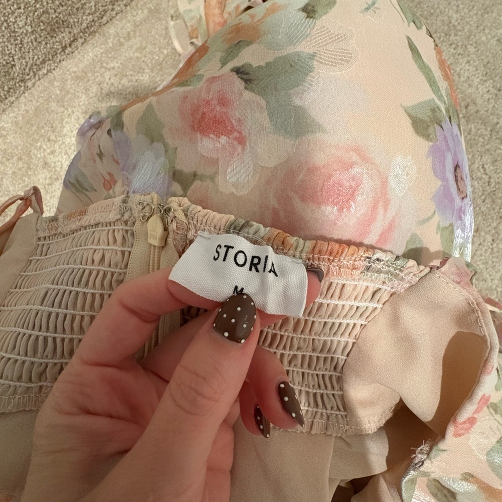 🌸 NWOT Romantic Floral Midi Dress Boutique Girly Pastel Bridal Wedding 🌸 - Picture 3 of 8